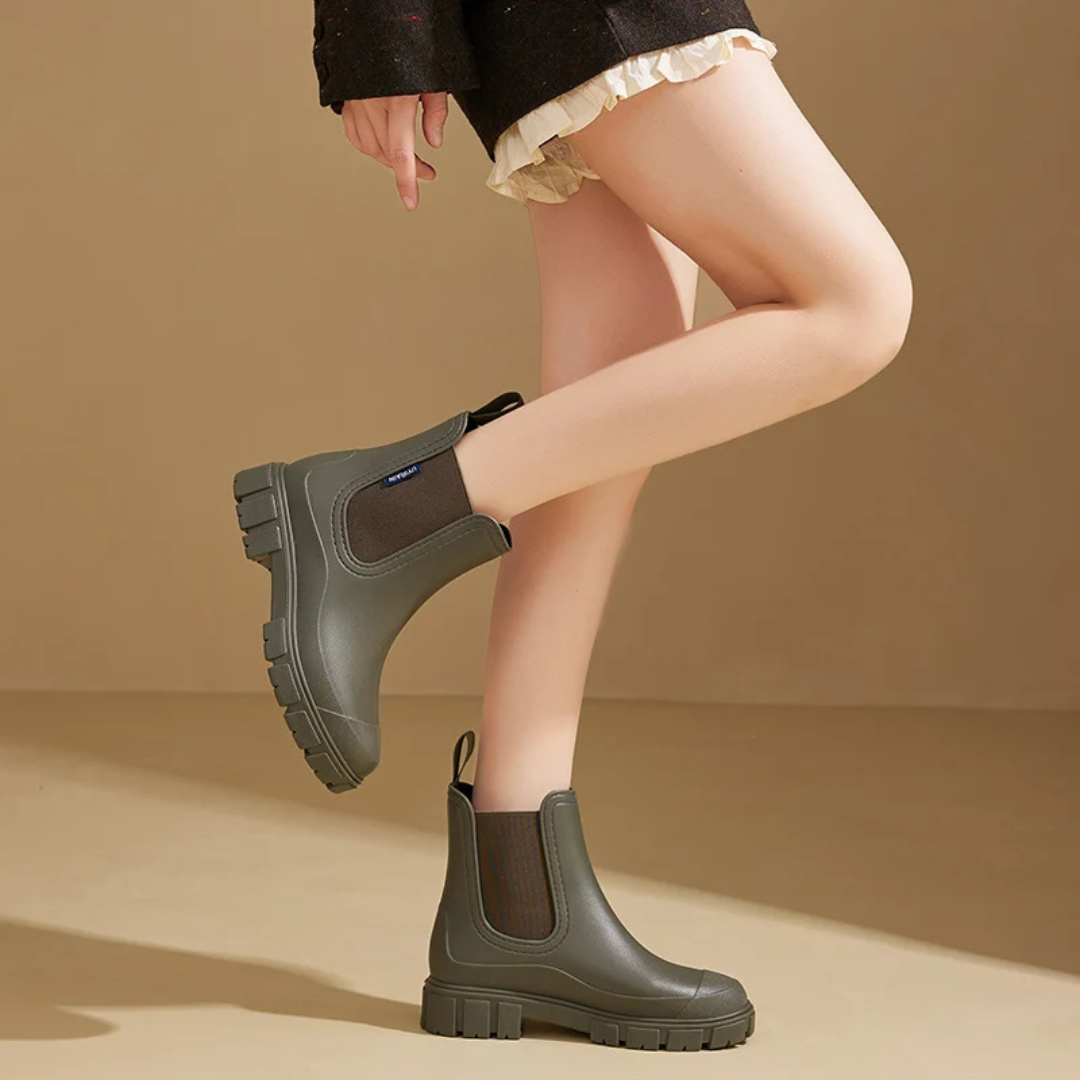 Regenstiefel für den Herbst - Halbhohe wasserdichte Gummistiefel mit rutschfester Sohle für Damen