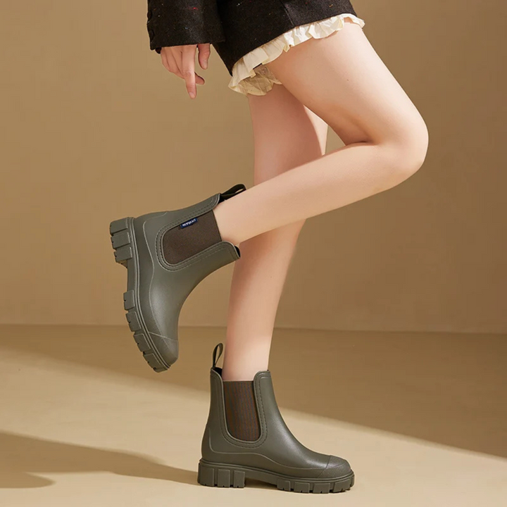 Regenstiefel für den Herbst - Halbhohe wasserdichte Gummistiefel mit rutschfester Sohle für Damen