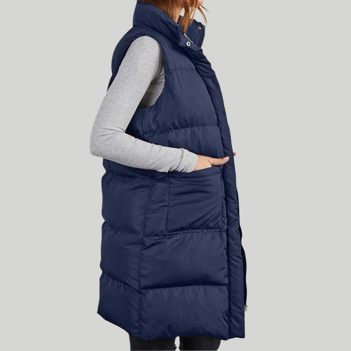 Lange Steppweste für den kalte Tage - Leichte Daunenweste für Damen
