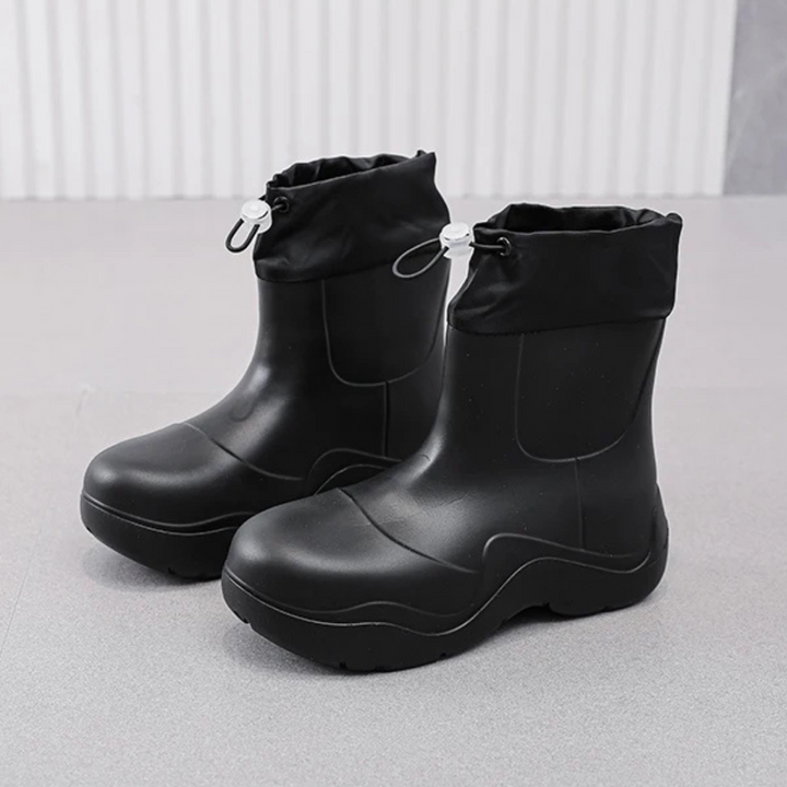 Regenstiefel für den Herbst - Wasserdichte Ankle Gummistiefel mit Strick-Design und rutschfester Sohle für Damen