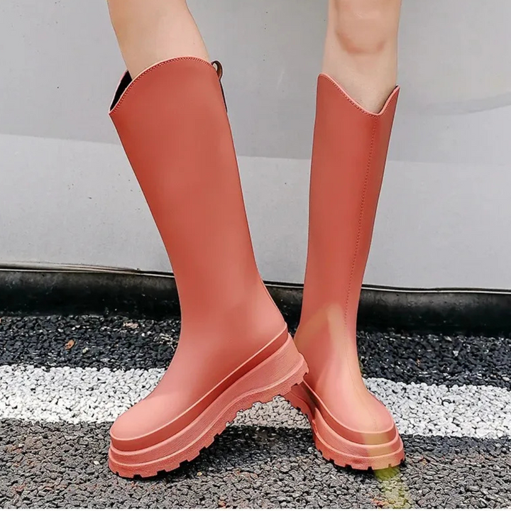 Regenstiefel für den Herbst - Wasserdichte hohe Gummistiefel mit rutschfester Sohle für Damen