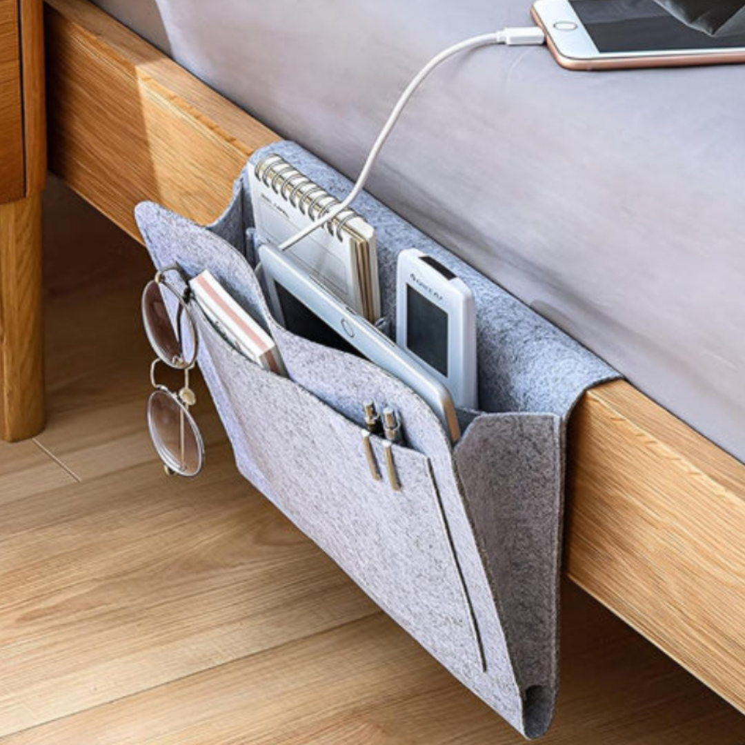 Premium Bett-Organizer | Multifunktionale Nachttisch-Aufbewahrung aus Filz