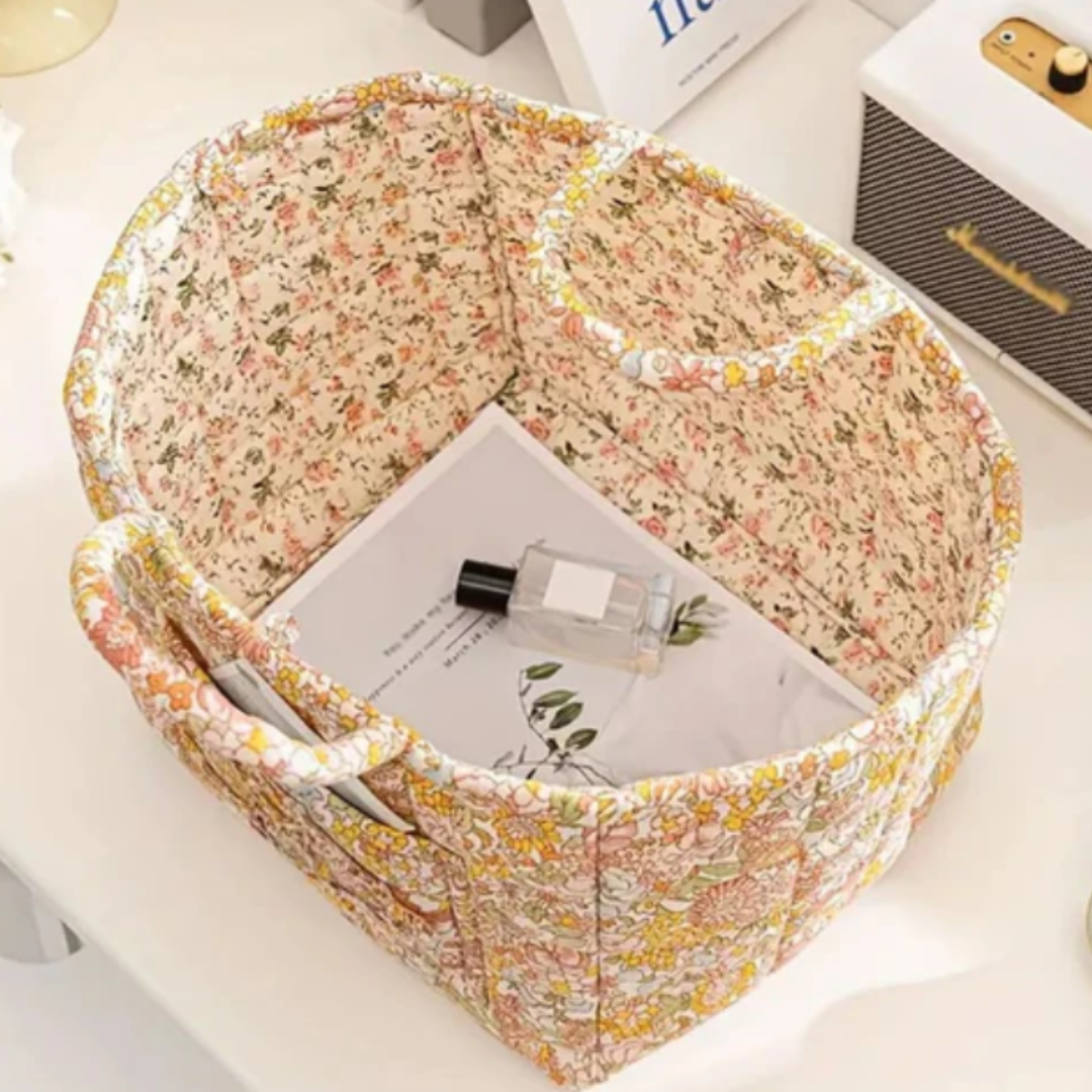 Eleganter Aufbewahrungskorb aus Canvas mit floralem Landhausstil-Design