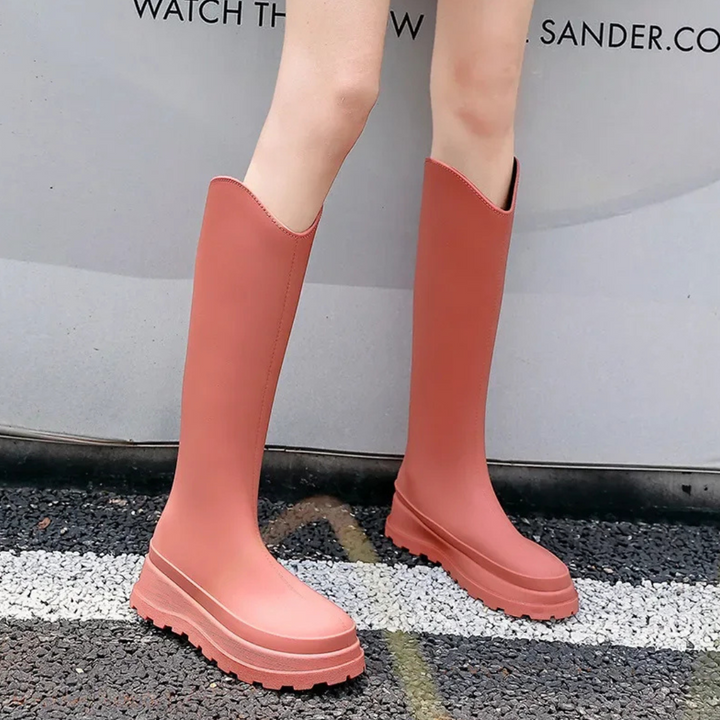 Regenstiefel für den Herbst - Wasserdichte hohe Gummistiefel mit rutschfester Sohle für Damen