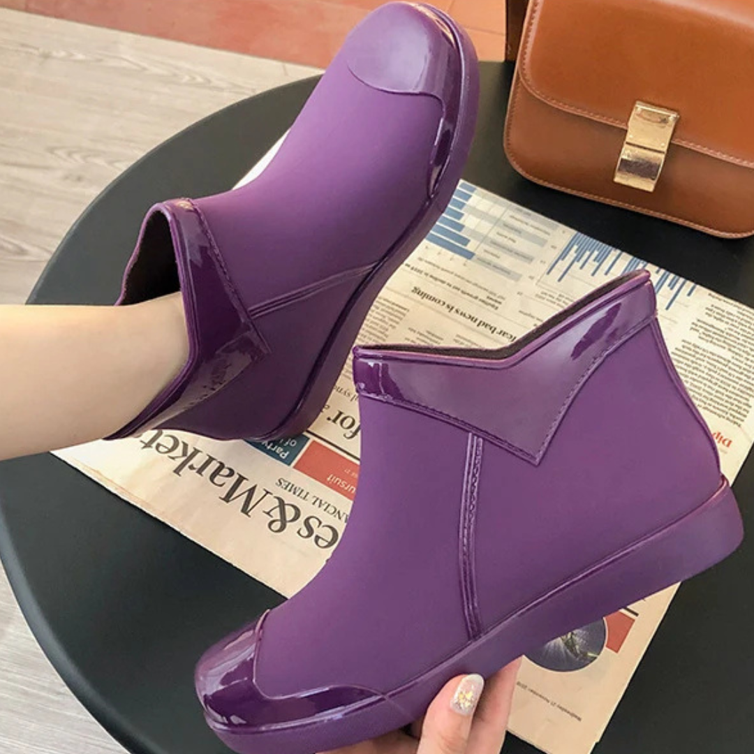 Regenstiefel für den Herbst - Wasserdichte Ankle Gummistiefel mit Reißverschluss für Damen