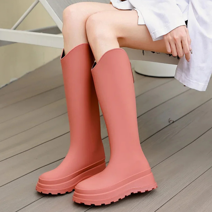 Regenstiefel für den Herbst - Wasserdichte hohe Gummistiefel mit rutschfester Sohle für Damen