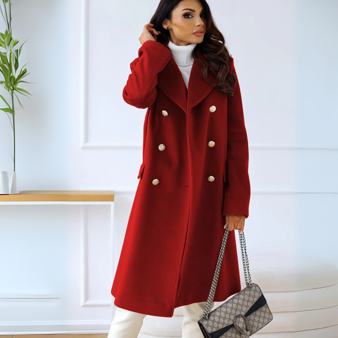 Zweireihiger Mantel für den Herbst - Elegante Lange Übergangsjacke für Damen
