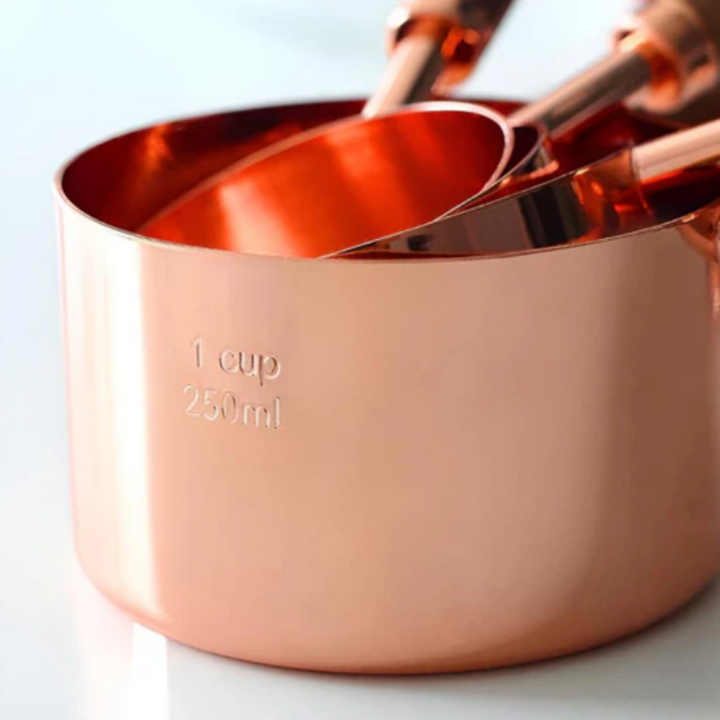 Kupfer-Messbecher-Set | Hochwertiges Edelstahl-Küchenbesteck mit Walnussholz-Griffen