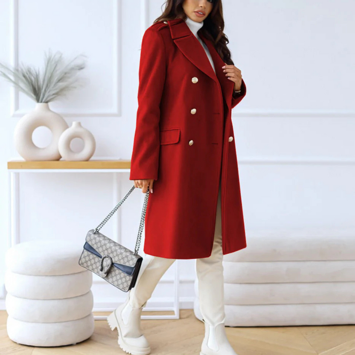 Zweireihiger Mantel für den Herbst - Elegante Lange Übergangsjacke für Damen