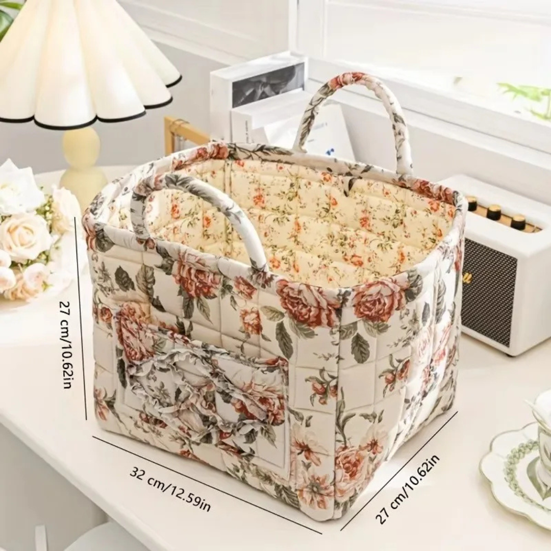 Eleganter Aufbewahrungskorb aus Canvas mit floralem Landhausstil-Design