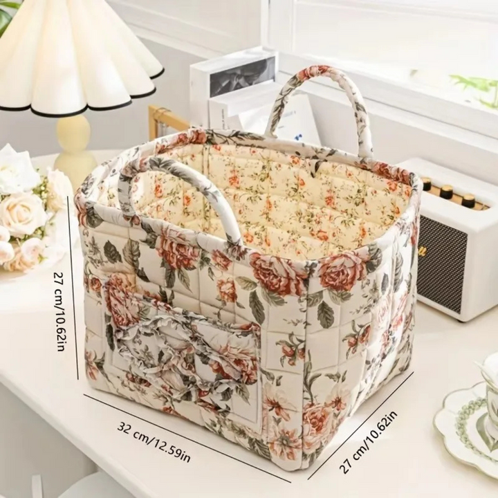 Eleganter Aufbewahrungskorb aus Canvas mit floralem Landhausstil-Design