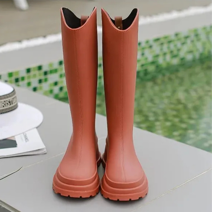 Regenstiefel für den Herbst - Wasserdichte hohe Gummistiefel mit rutschfester Sohle für Damen