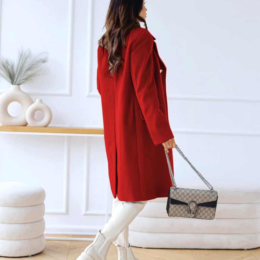 Zweireihiger Mantel für den Herbst - Elegante Lange Übergangsjacke für Damen