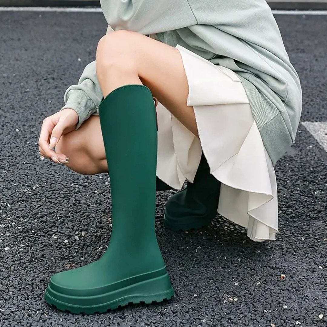 Regenstiefel für den Herbst - Wasserdichte hohe Gummistiefel mit rutschfester Sohle für Damen