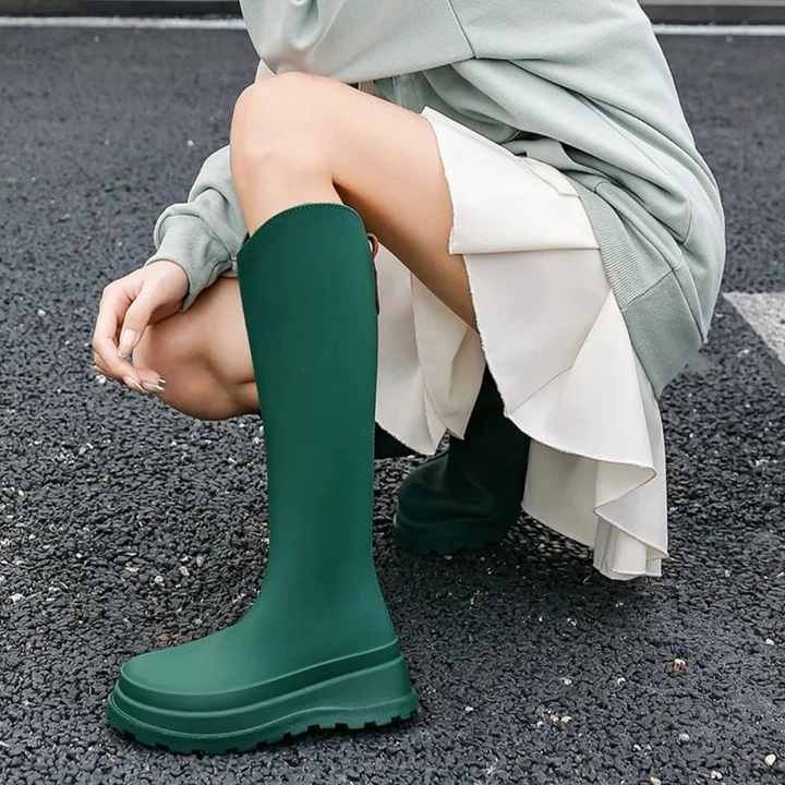 Regenstiefel für den Herbst - Wasserdichte hohe Gummistiefel mit rutschfester Sohle für Damen
