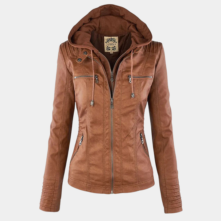 Kunstlederjacke für den Herbst - Wetterfeste Übergansjacke mit Kapuze für Damen