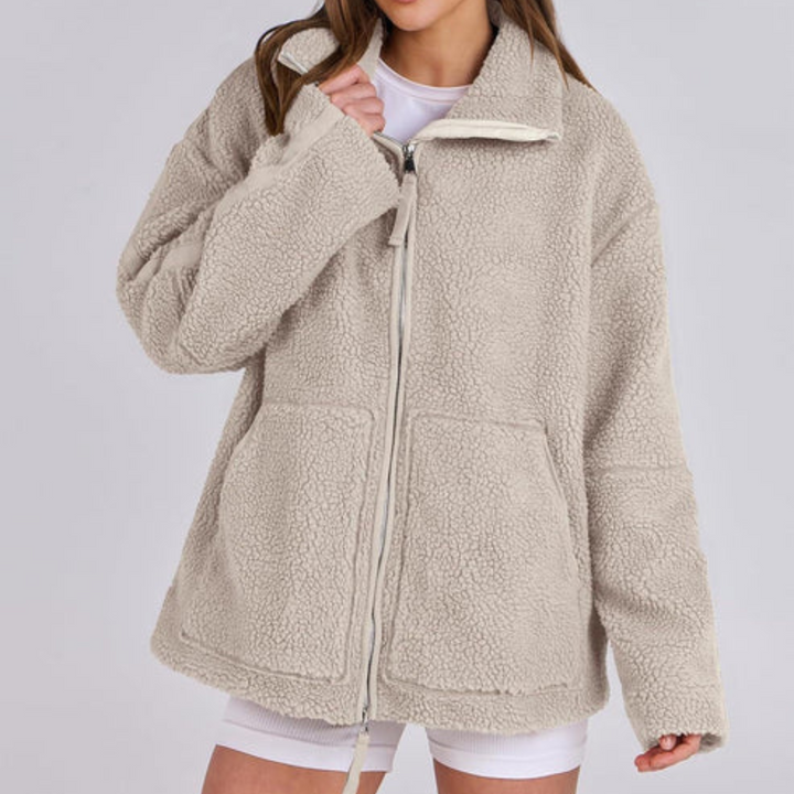Teddyjacke für den Herbst - Oversized Fleecejacke mit Stehkrage für Damen