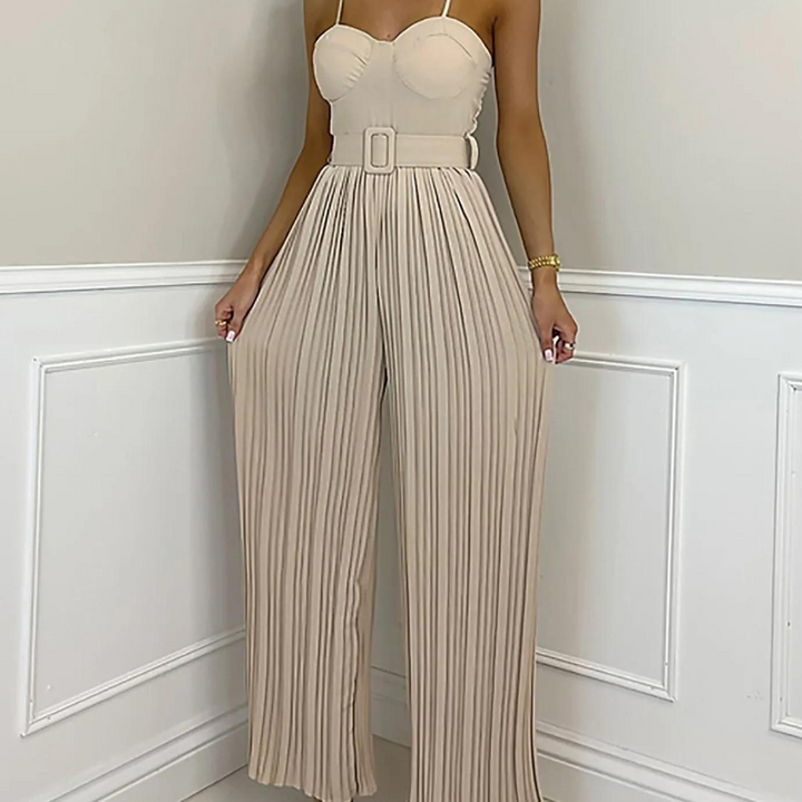 Lara Jumpsuit | Modischer ärmelloser Jumpsuit mit langem plissierten weiten Bein
