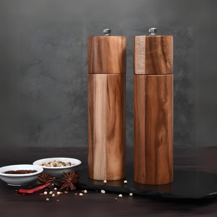 Minimalistische Holz-Gewürzmühlen | Premium Akazienholz-Mühlen mit verstellbarer Mahlstärke