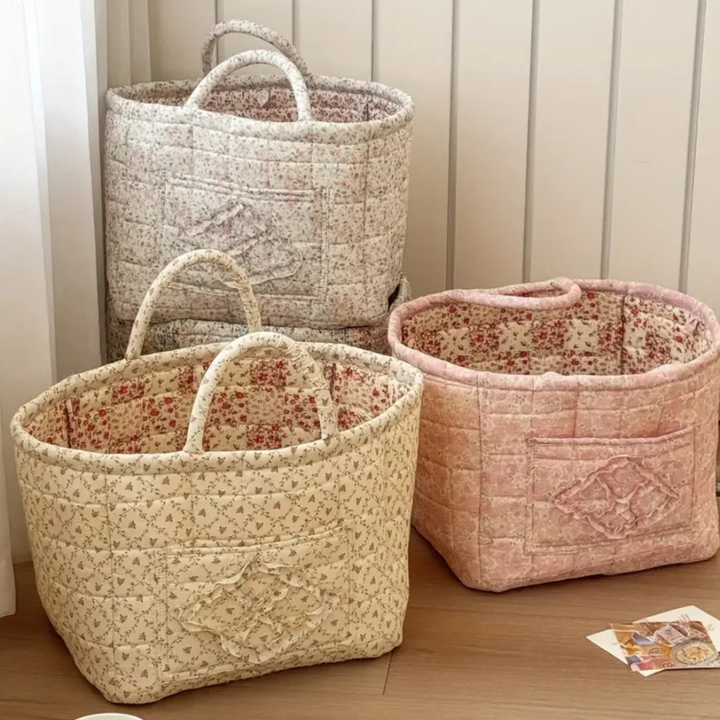 Blumen-Aufbewahrungskorb Gesteppt | Vielseitige Textil-Organizer mit Floralmuster für Haushalt