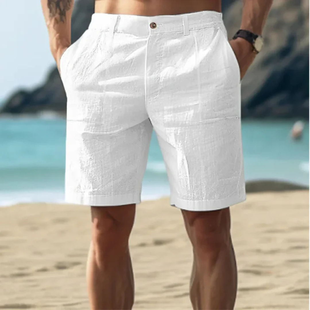 Julian Leinenshorts | Luftige Dunkelblaue Herren Shorts Sommer Strand Stil