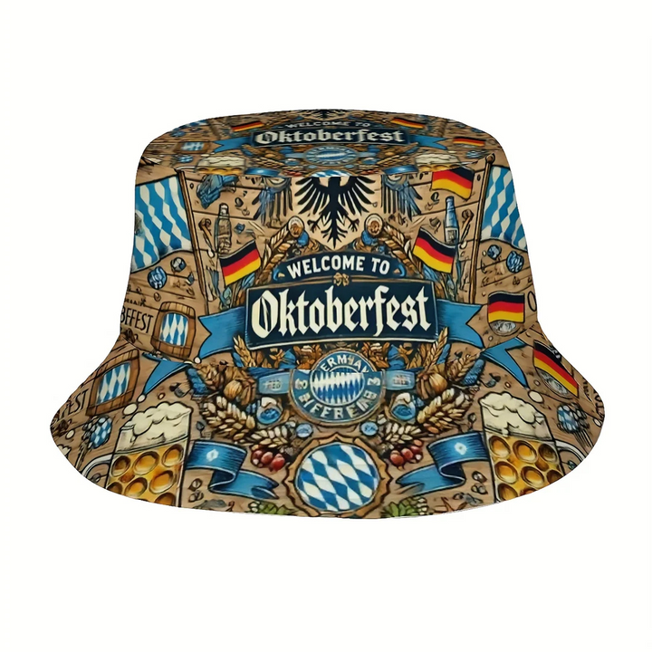 Unisex Oktoberfest Fischerhut | Detailreicher Bierfest Bucket Hat mit Deutschland-Motiv