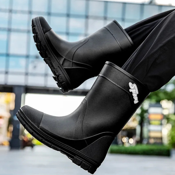 Regenstiefel für den Herbst - Hohe Wasserdichte PVC Gummistiefel mit rutschfester Sohle für Herren