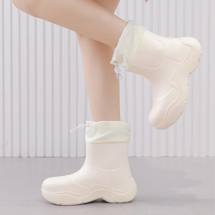 Regenstiefel für den Herbst - Wasserdichte Ankle Gummistiefel mit Strick-Design und rutschfester Sohle für Damen