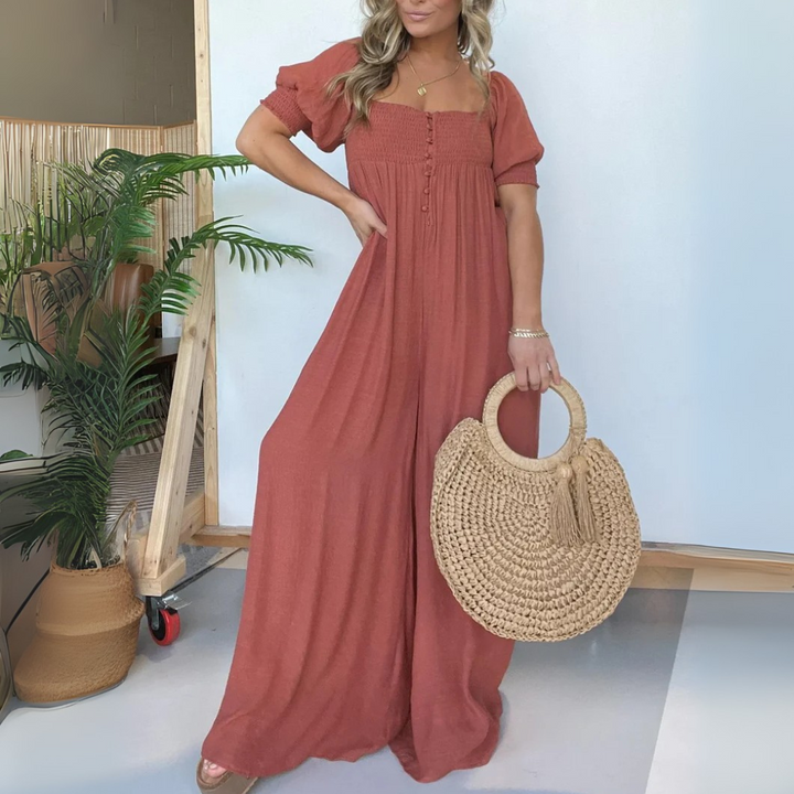 Lena Boho-Kleid | Maxikleid mit Puffärmeln und Smok-Details für Frauen
