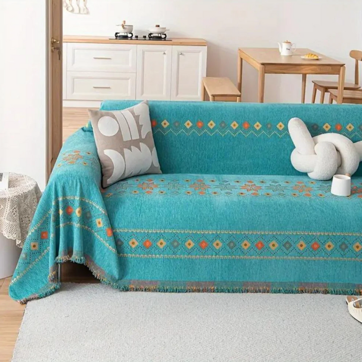Boho-Sofabezug | Stilvolle Universal-Husse mit Antirutsch-Funktion und Quasten-Design