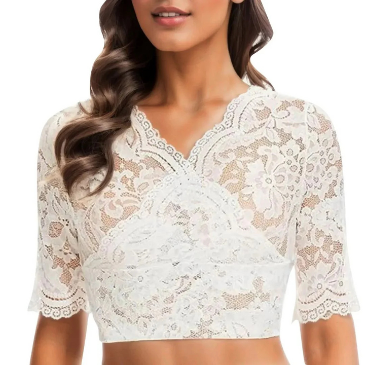 Christina Dirndlbluse Oktoberfest | Elegante Damen Bluse mit Spitzenärmeln