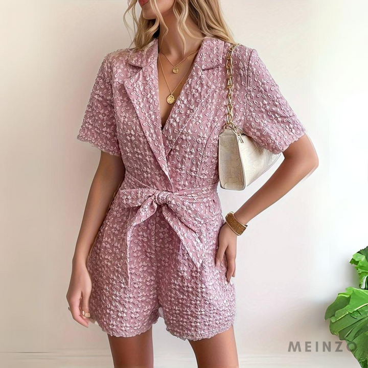 Gestrickter Jumpsuit | Blumenmuster Strukturierter Strampler Jumpsuit