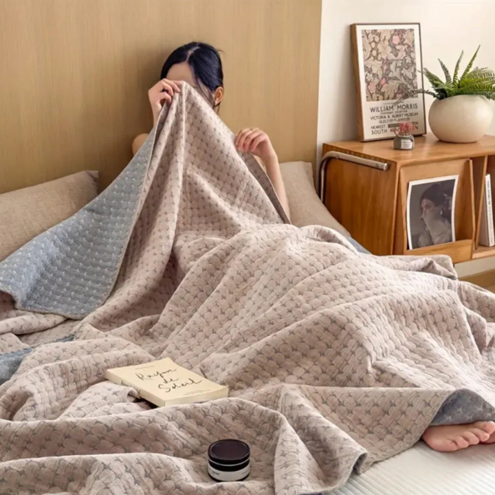 Matelassé Seersucker Wendedecke | Nordische Baumwolldecke mit Jacquard-Muster