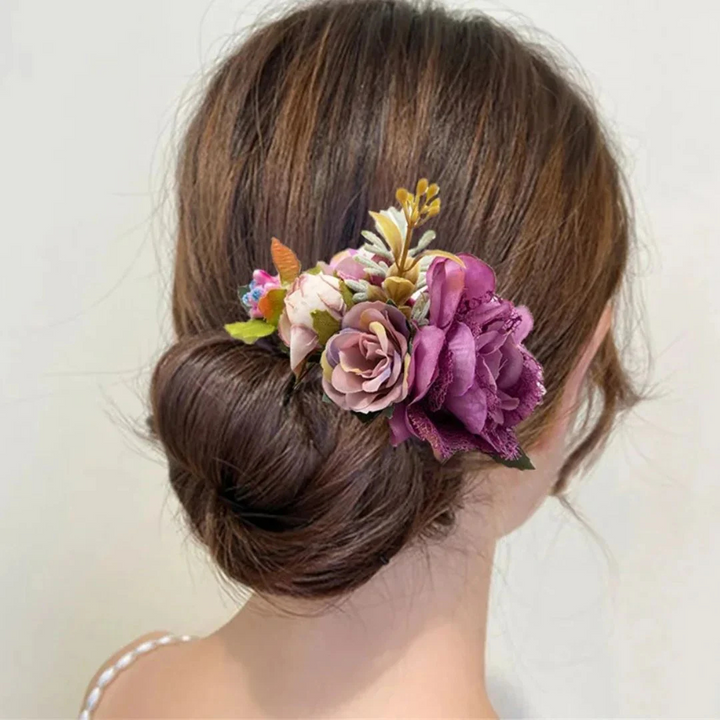 Britta Blütenkamm Oktoberfest | Romantische Damen Haarspange mit Seidenblüten