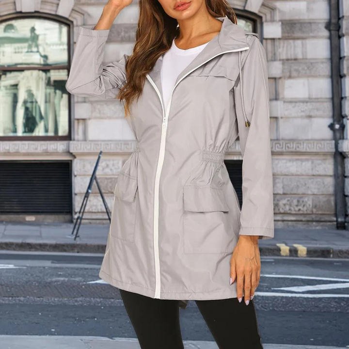 Regenjacke für den Herbst -  Wasserfeste Lange Übergangsjacke mit Kapuze für Damen