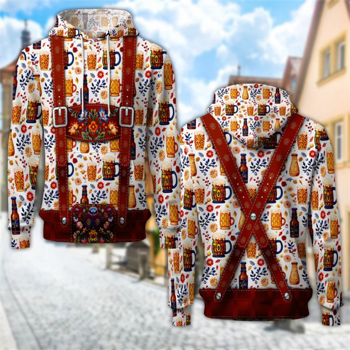 Hans Oktoberfest Kapuzenpullover | Bayerischer Trachten-Kapuzenpullover mit Lederhosen-Design für Herren