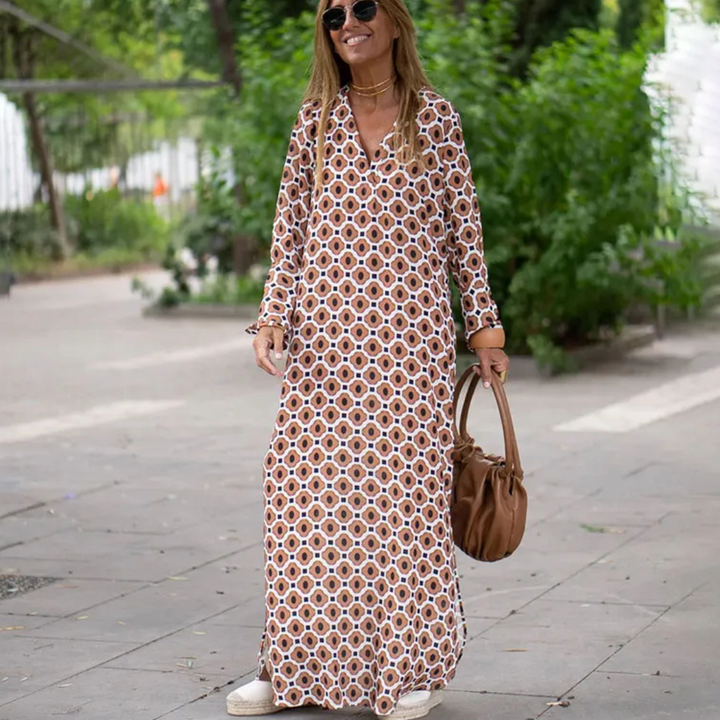 Petra Sommer-Retro-Kleid | Maxikleid mit geometrischem Muster für Frauen