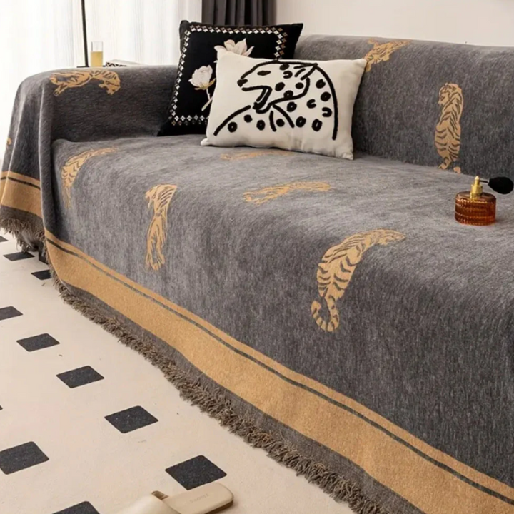 Safari Tiger Chenille Sofabezug | Wendbare Premium-Sofaabdeckung mit Tigermuster