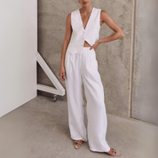 Emma 2-Teiliges Set |  Ärmelloses Top und Hochtaillierte Hose aus Leinen