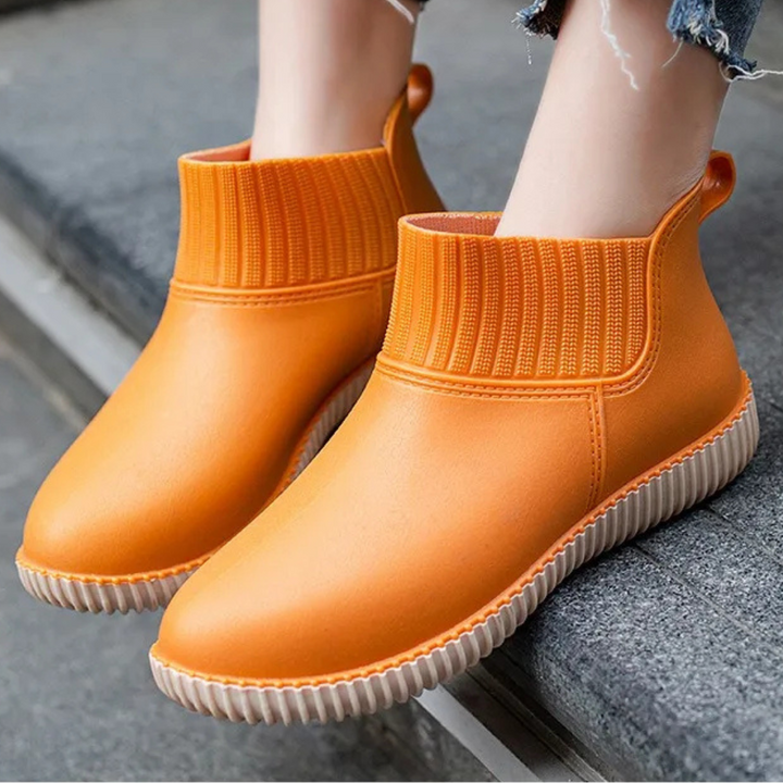 Regenstiefel für den Herbst - Wasserdichte Bequeme Ankle Gummistiefel mit Strick-Bund für Damen