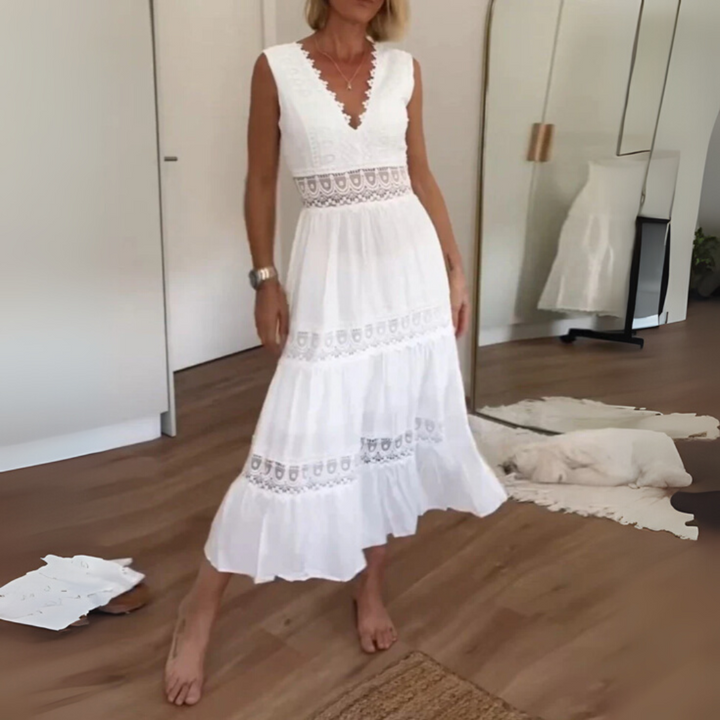 Sabrina Spitzenkleid | Elegantes Boho-Kleid mit V-Ausschnitt für Frauen