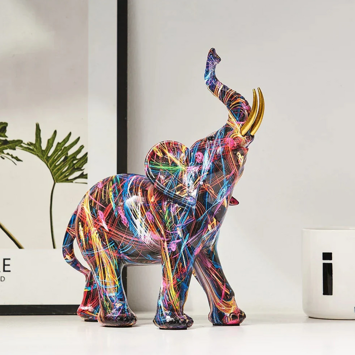 Graffiti-Elefant Kunstfigurine | Moderne Street-Art Dekoration mit bunten Farbspritzern für Zuhause
