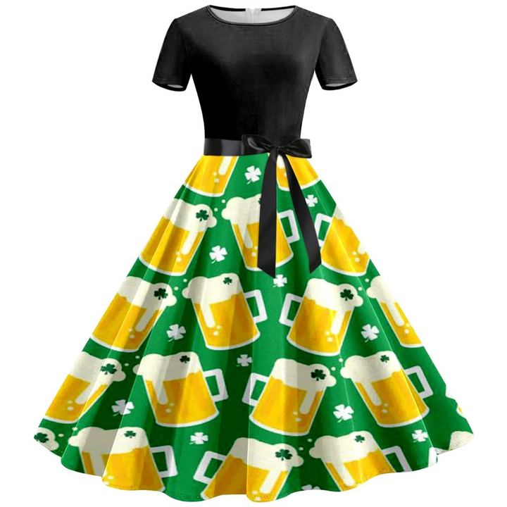 Klara Oktoberfest Kleid | Festliches Swing-Kleid mit Bierkrug-Print für Damen
