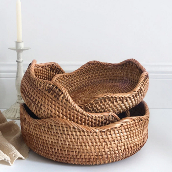Rustikaler Rattan-Aufbewahrungskorb | Handgeflochtene Küchenkörbe mit natürlichem Charme
