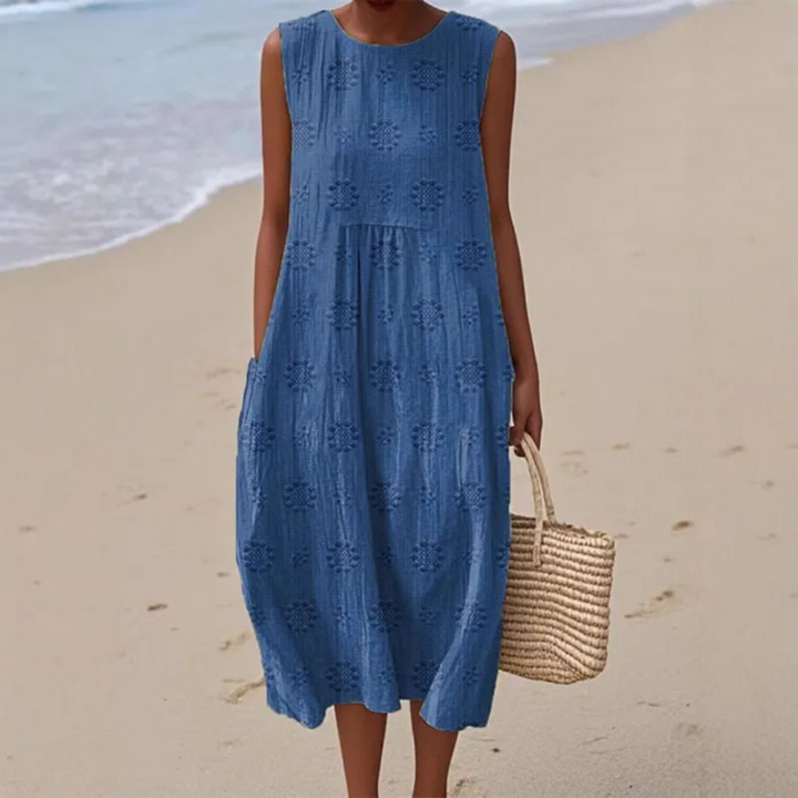 Ingrid Vintage-Kleid | Ärmelloses Sommerkleid mit Blumenmuster für Frauen