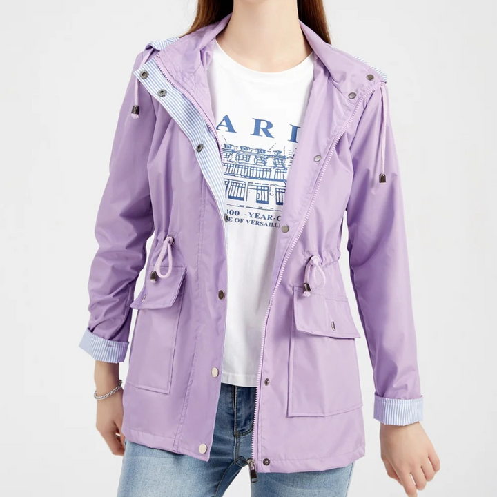 Regenjacke für den Herbst -  Wasserfeste Übergangsjacke mit Kapuze für Damen