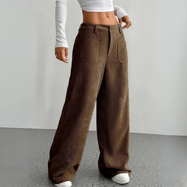 Weite Cordhose für den Herbst - Stilvolle Hose mit hoher Taille für Damen