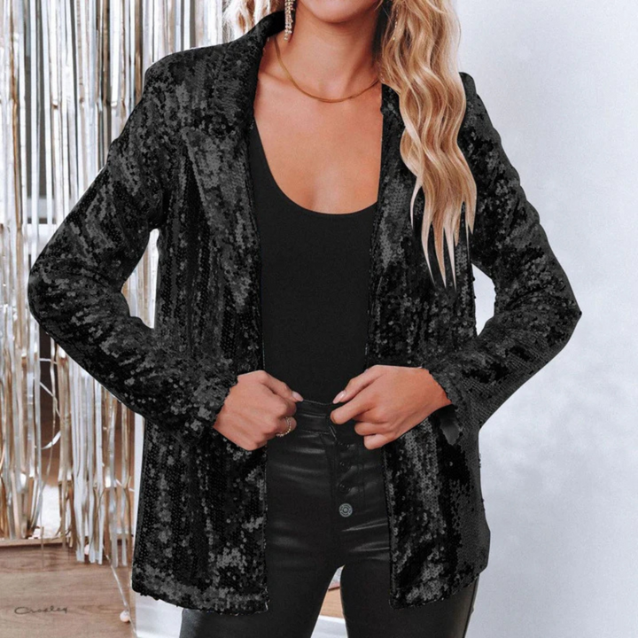 Glitzer Blazer für den Herbst - Stilvolle Lange Jacke mit Glitzernde Pailletten für Damen