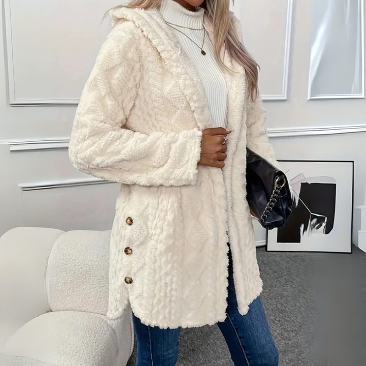Teddyjacke für den kalte Tage - Stilvolle Lange Fleecejacke mit Kapuze für Damen