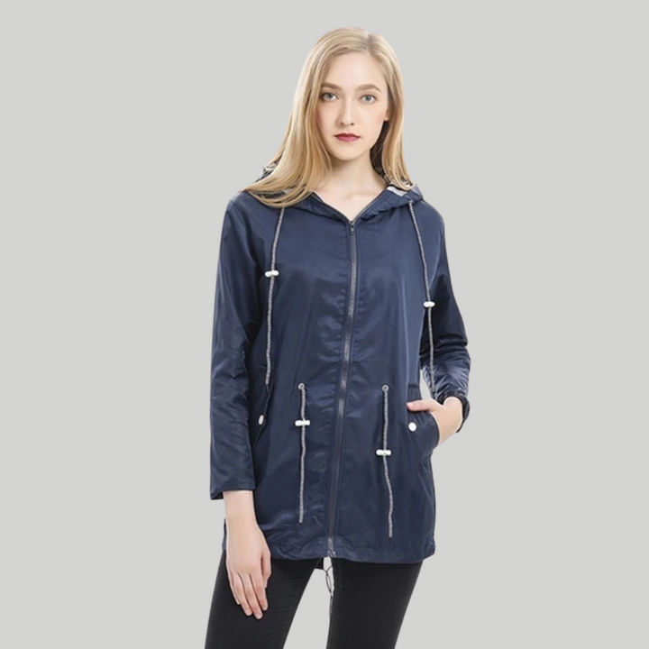 Regenjacke für den kalte Tage - Wasserdichte Lange Windbreaker mit Kapuze für Damen